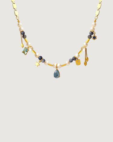 NATURAL STONE AND FRESH WATER PEARL NECKLACE GOLD MULTI - STUDIO JO STORE